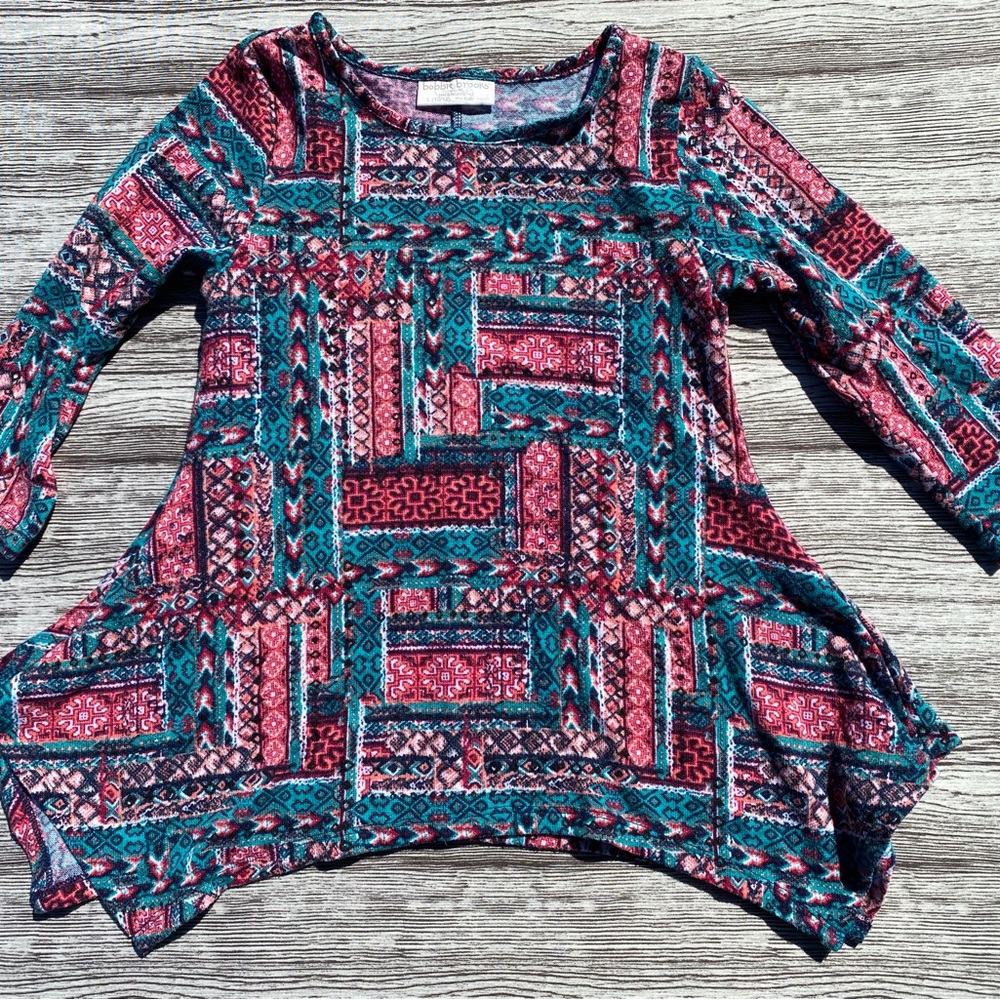 Bobbie Brooks Red and Green Geometric Tunic